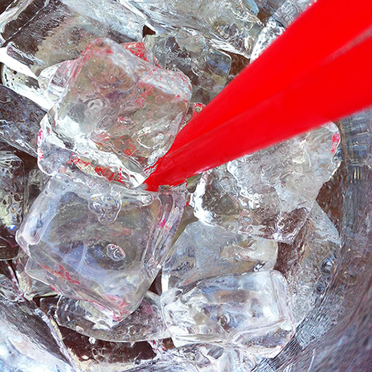 aerial shot of ice cubes in drink