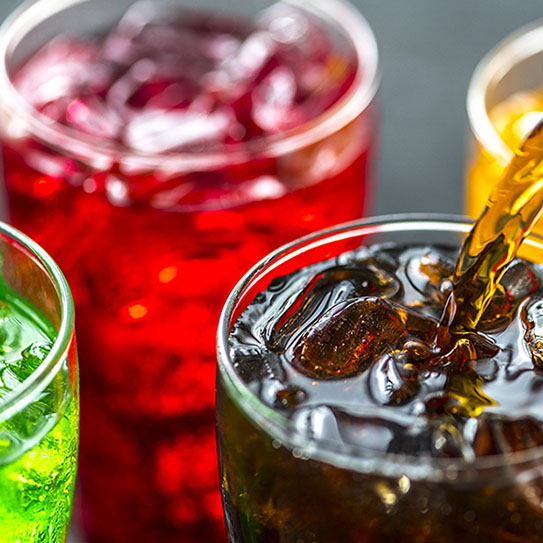 red, green, and yellow sodas